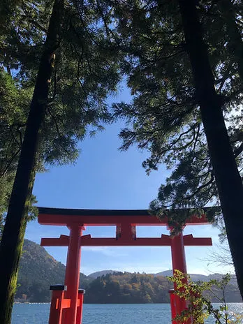 Kuzuryu or Hakone Shrine on Lake Ashi in Hakone Japan
