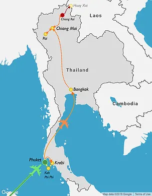 a travel map of Thailand