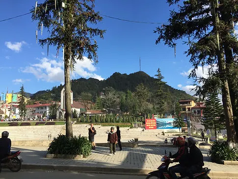A sunny day in the main plaza of Sapa Vietnam