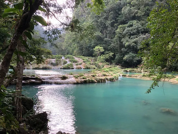 blue tide pools at Semuc Champey in the jungles of Guatemala