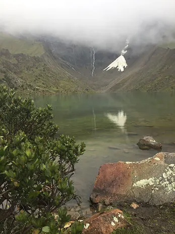 Humantay Lake overlooking a glacier in Cusco on the Salkantay Trek