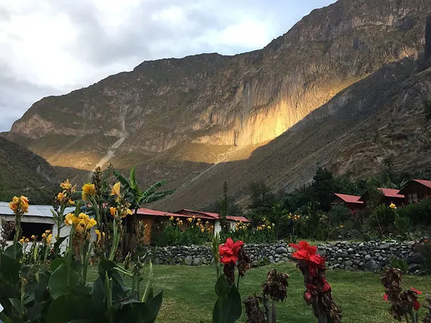 Sunset from the oasis at the bottom of the Colca Canyon near Arequipa Peru