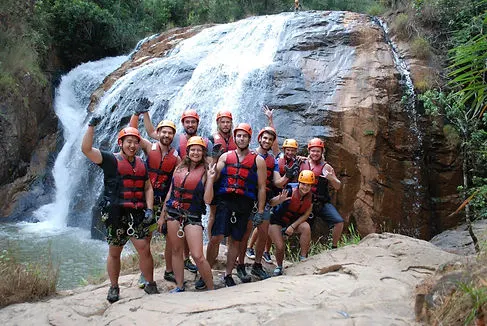 a group of travelers doing the canyoning tour in Dalat Vietnam