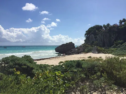 a beach in Tulum next to the ruins in Mexico's Riviera Maya