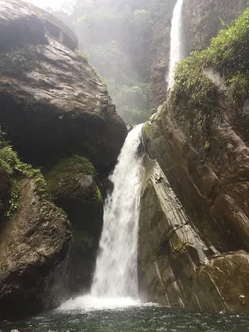 Machay Waterfall, the last of the 7 waterfalls to cycle to in Banos, Ecuador