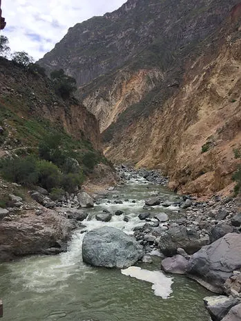 Colca River snaking through Colca Canyon near Arequipa Peru