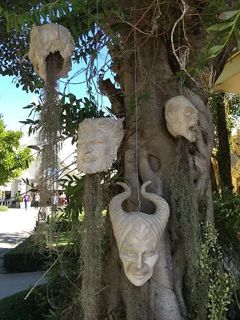 heads of characters like Maleficent Wolverine and Gollum at Wat Rong Khun or White Temple in Chiang Rai Thailand