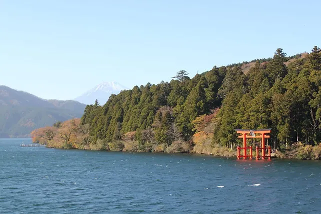 Kuzuryu or Hakone Shrine on Lake Ashi in Hakone Japan
