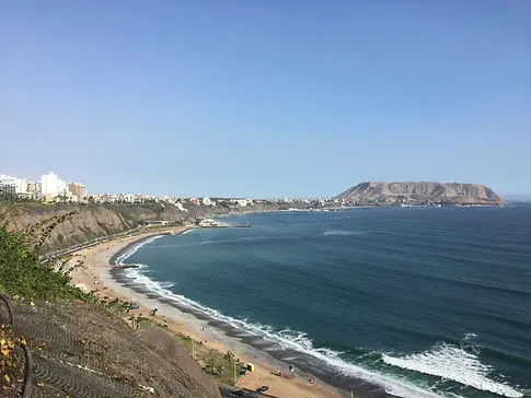 A sunny day in Lima Peru overlooking the coast from the sea cliffs