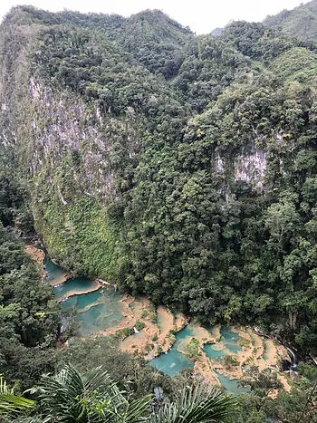 blue tide pools at Semuc Champey in the jungles of Guatemala