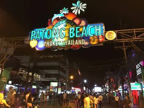 Patong Beach at night at Bangla Walking Street in Phuket, Thailand