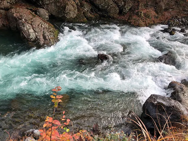 Water in the Daiya River in Nikko Japan on an autumn day