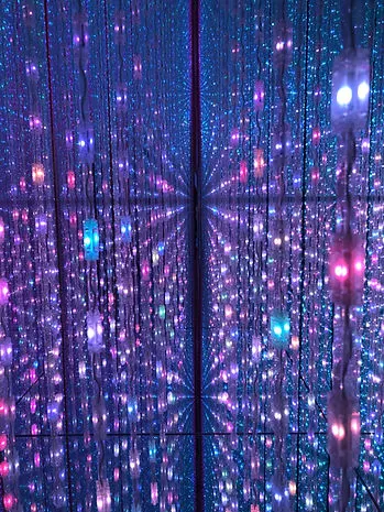 Bright lights in the mirror room at TeamLab Planets in Tokyo