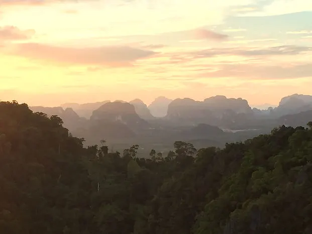 Sunset at the top of the Tiger Cave Temple in Krabi, Ao Nang, Thailand